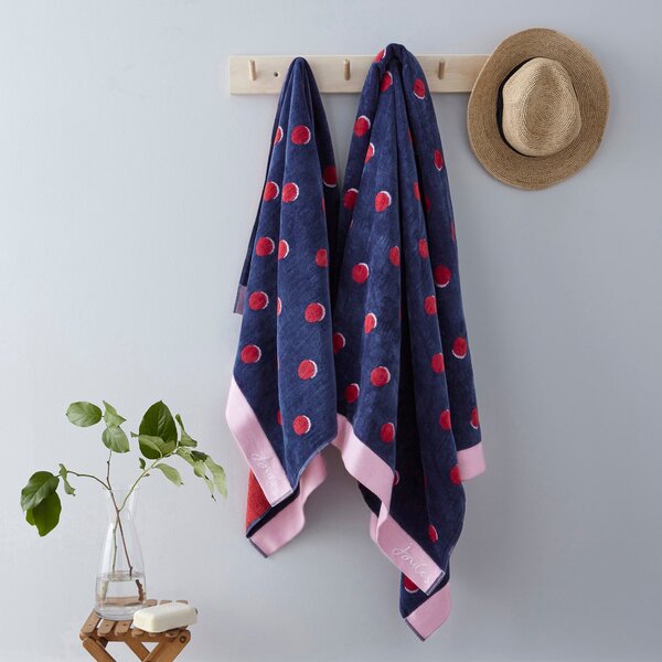 Joules Shadow Spot 100% Cotton Comet Beach Towel Navy Blue, Red and Pink