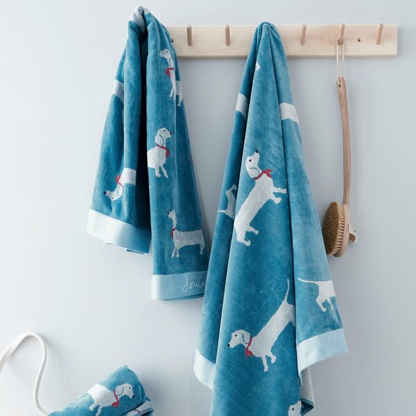 Joules Sausage Dog 100% Cotton Blue Beach Towel Blue and White