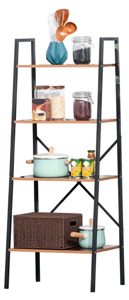 HOMCOM 4-Tier Vintage Ladder Shelf Bookcase Wood Storage Rack Stand Plants Display Black brown Aosom UK