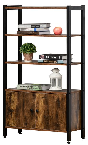 HOMCOM Industrial Bookshelf, Storage Cabinet with 3-Tier with Doors, for Home Office, Living Room Rustic Brown Aosom UK