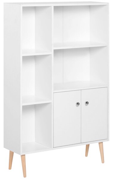 HOMCOM Open Bookcase Storage Cabinet Shelves Unit Free Standing w/ Two Doors Wooden Display White