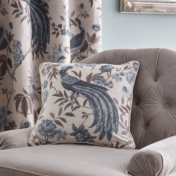Palace Birds Jacquard Duck Egg Cushion Blue, Brown and Beige