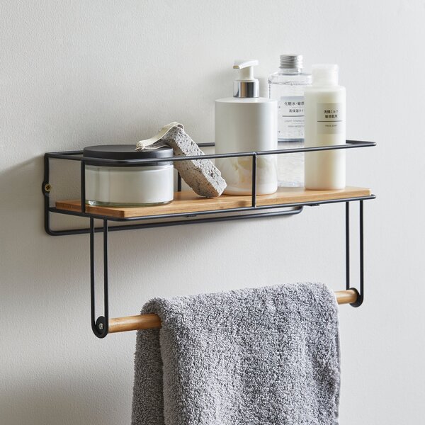 Compact Living Natural Towel Rail Shelf Wood (Brown)