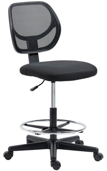 Vinsetto Ergonomic Mesh Office Chair, Draughtsman Chair, Tall Office Chair with Footrest Ring and Height Black, Black Aosom UK