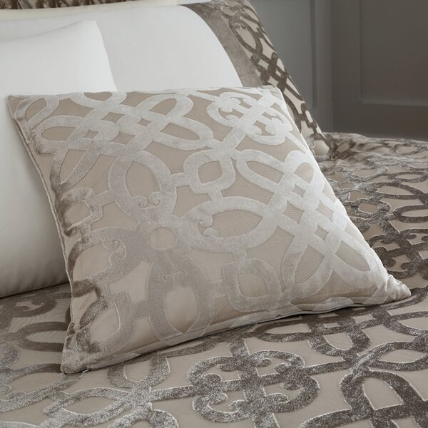 Catherine Lansfield Natural Lattice Cut Velvet Cushion Brown and Cream