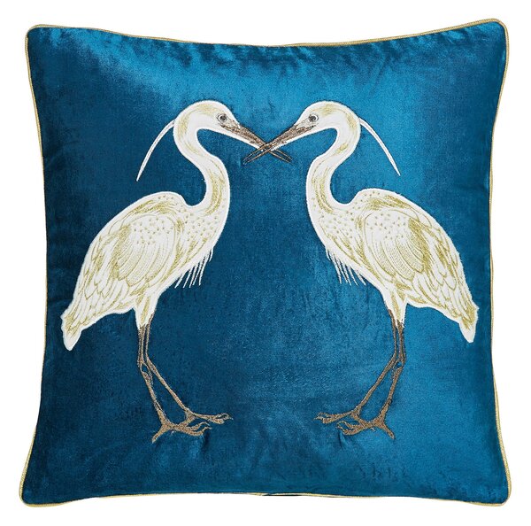 Teal Heron Cushion Teal (Blue)