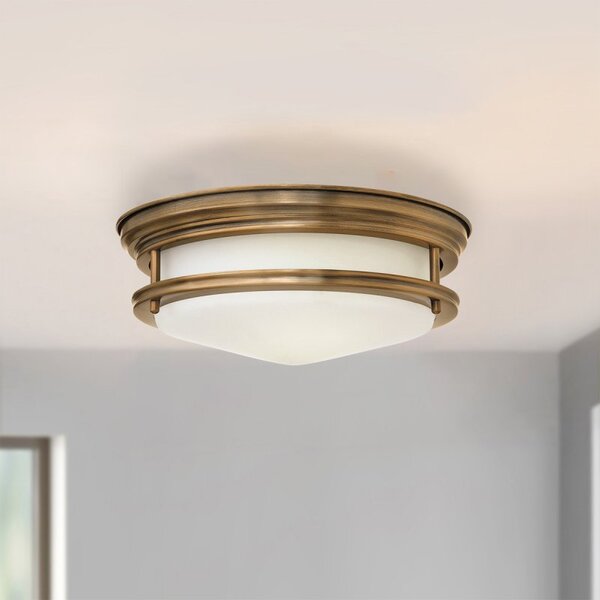 Quintiesse QN-HADRIAN-FS-BR-OPAL Hadrian 2 Light Flush Ceiling Light In Brushed Bronze With Opal Glass IP44