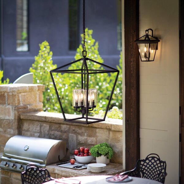 Quintiesse QN-ALFORD-PLACE-4P-MB Alford Place 4 Light Ceiling Pendant Lantern In Museum Black Finish IP44