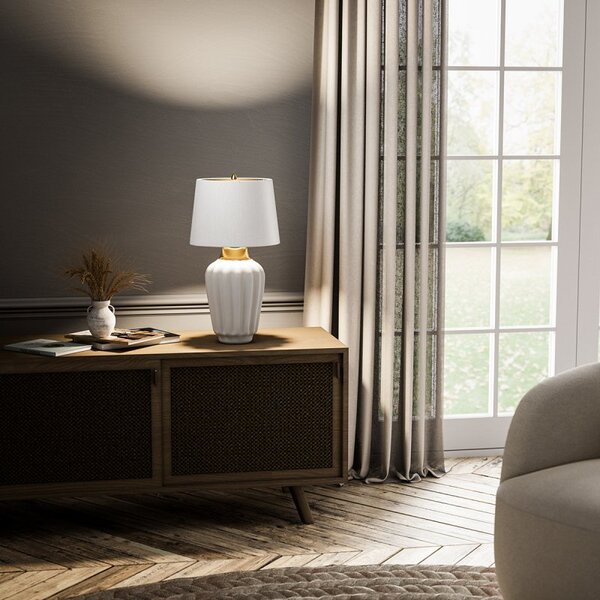 Quintiesse QN-BEXLEY-TL-WBB Bexley Modern Table Lamp In White And Brushed Brass