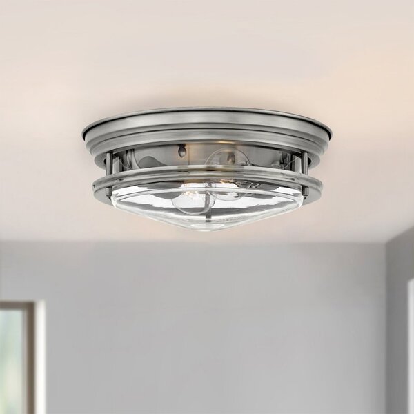 Quintiesse QN-HADRIAN-FS-AN-CLEAR Hadrian 2 Light Flush Ceiling Light In Antique Nickel Finish IP44