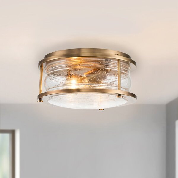 Quintiesse QN-ASHLANDBAY-F-NBR-BATH Ashland Bay 2 Light Flush Ceiling Light In Natural Brass Finish IP44