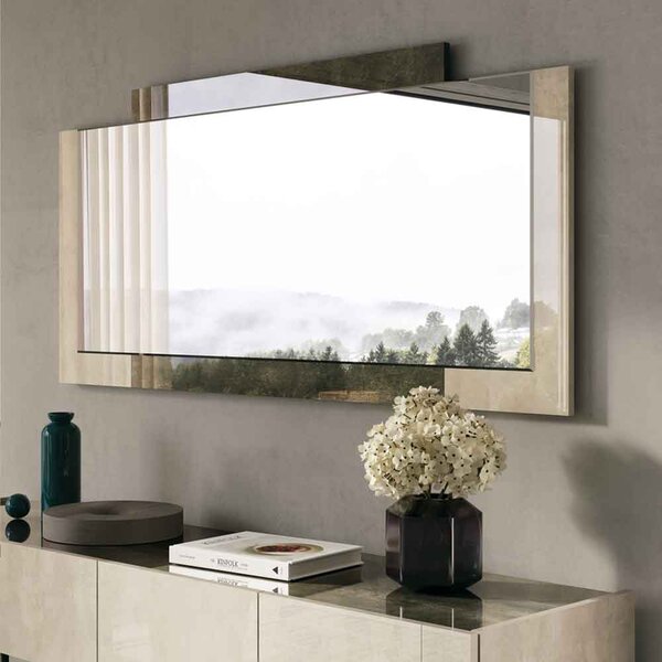 Fabio Marble Effect Mirror with High Gloss Frame in Warm Grey and Dark Brown