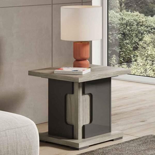Avora High Gloss Lamp Table in Dark Grey Pine and LED