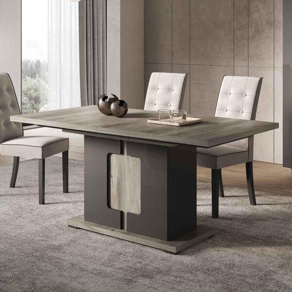 Avora High Gloss Extending Dining Table in Dark Grey Pine and LED