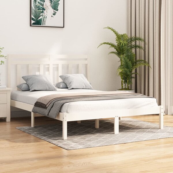 Bed Frame White Solid Wood 120x190 cm 4FT Small Double