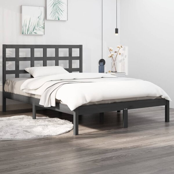Bed Frame Grey Solid Wood 120x190 cm 4FT Small Double