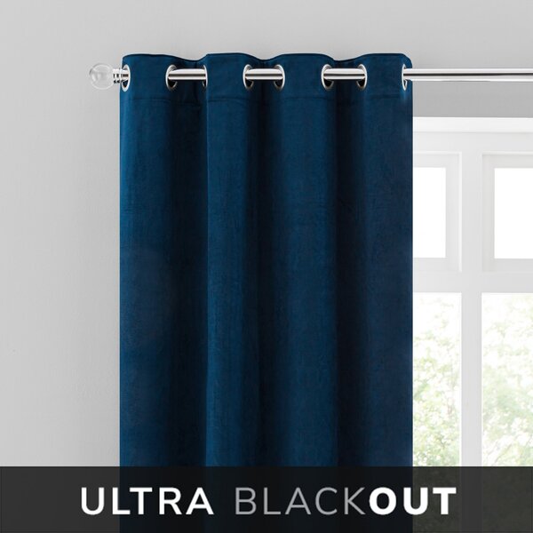 Isla Thermal Blackout Ultra Midnight Blue Eyelet Curtains Blue