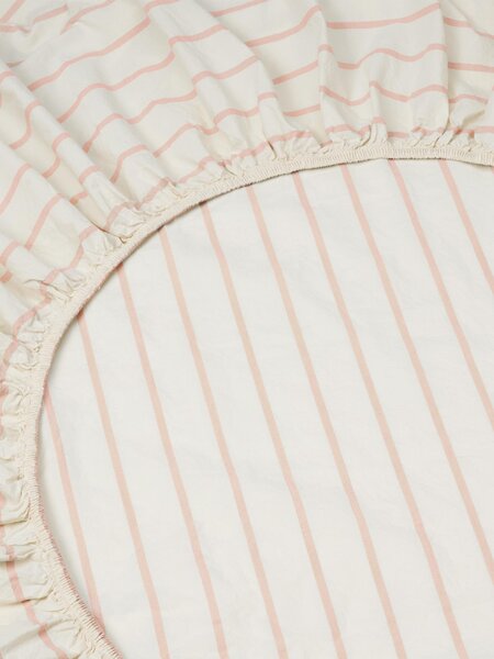 Blush Pink Slumber Stripe Cotton Fitted Sheet | Single | Piglet in Bed