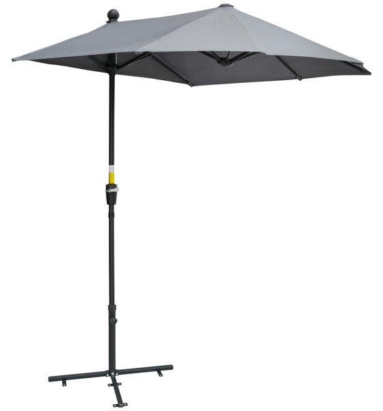 Outsunny 2m Half Parasol Market Umbrella Garden Balcony Parasol with Crank Handle, Cross Base, Double-Sided Canopy, Dark Grey