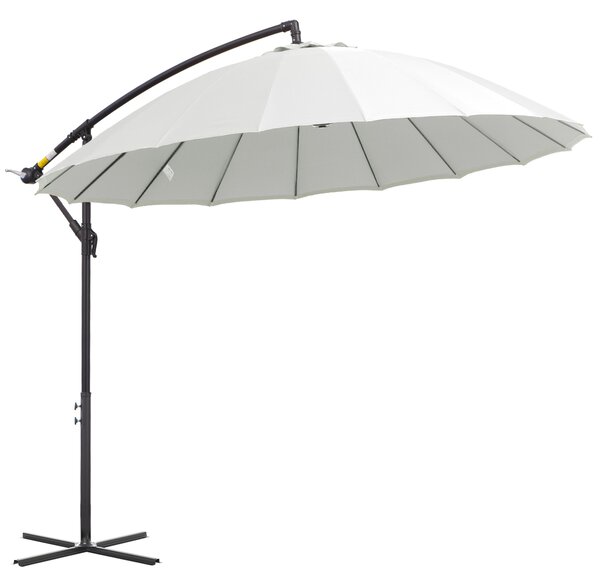 Outsunny 3(m) Cantilever Shanghai Parasol Garden Hanging Banana Sun Umbrella with Crank Handle, 18 Sturdy Ribs and Cross Base, Off-White Aosom UK