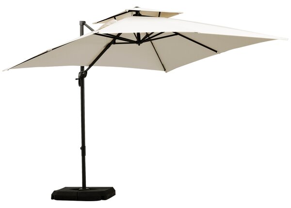Outsunny Waterproof 3 x 3(m) Garden Cantilever Parasol w/ Crank & Tilt, Square Overhanging Patio Umbrella w/ 360° Rotation, Base Weights Aosom UK
