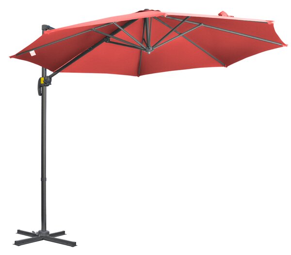 Outsunny 3 x 3(m) Cantilever Parasol with Cross Base Crank Handle - Wine Red Aosom UK
