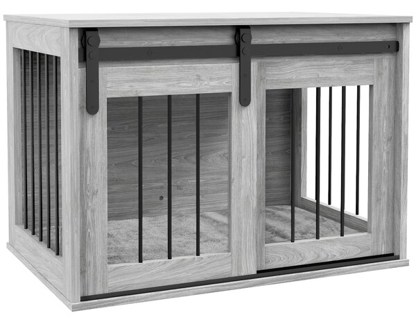PawHut 80cm Dog Crate Furniture with Removable Cushion for Large Dogs- Grey Aosom UK
