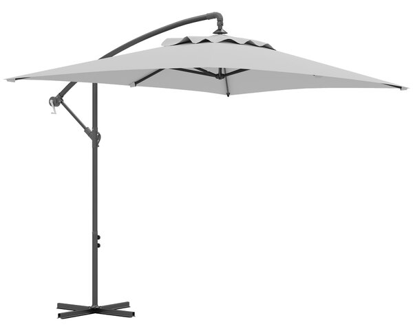 Outsunny 3(m) Cantilever Overhanging Parasol, with Cross Base - Light Grey