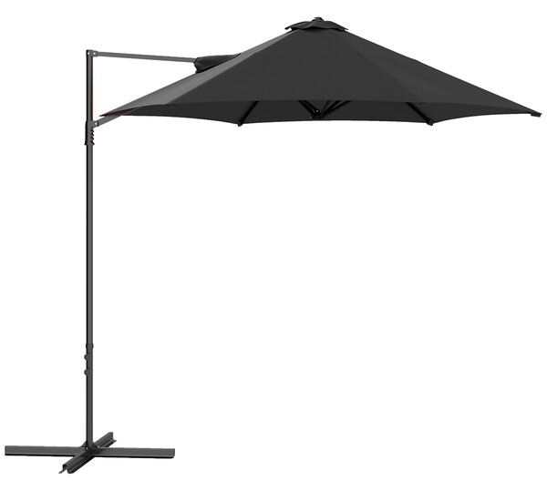 Outsunny 2.5M Garden Cantilever Parasol, Offset Roma Patio Umbrella Hanging Sun Shade Canopy Shelter with 360° Rotation and Cross Base, Black