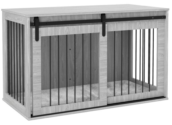PawHut 46.46'' Dog Crate Furniture with Removable Cushion & Security Latch for Extra Large Dogs - Grey Aosom UK