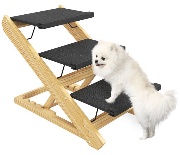 PawHut Adjustable Dog Steps Dog Ramp, 3-Step Non-slip Pet Stairs for Medium Sized Dogs, Foldable Dog Stairs for Bed Sofa