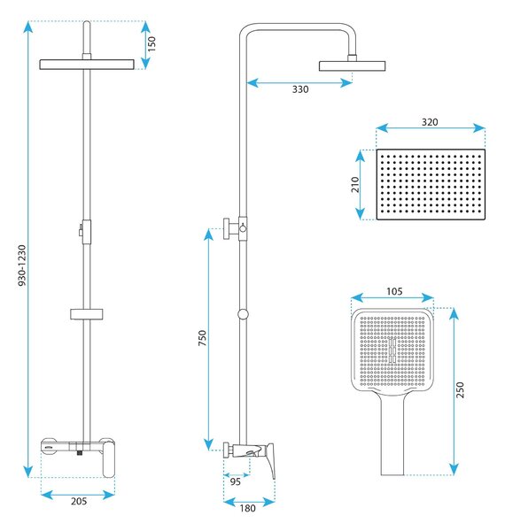 Shower set PREMIUM REA JOE Brush Gold