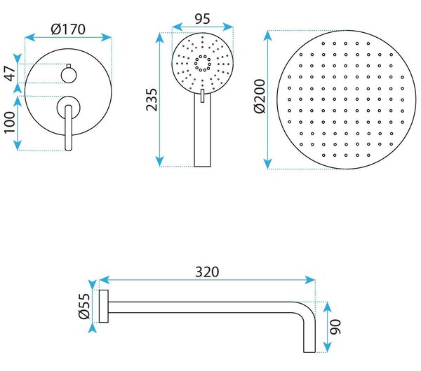 Shower system Rea Ontario Brush Copper + BOX