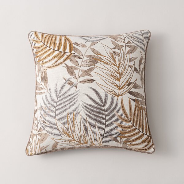 Leaf Jacquard Cushion Orange/Grey/White