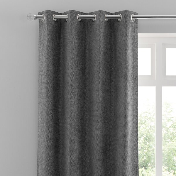 Oxford Grey Chenille Eyelet Curtains Grey