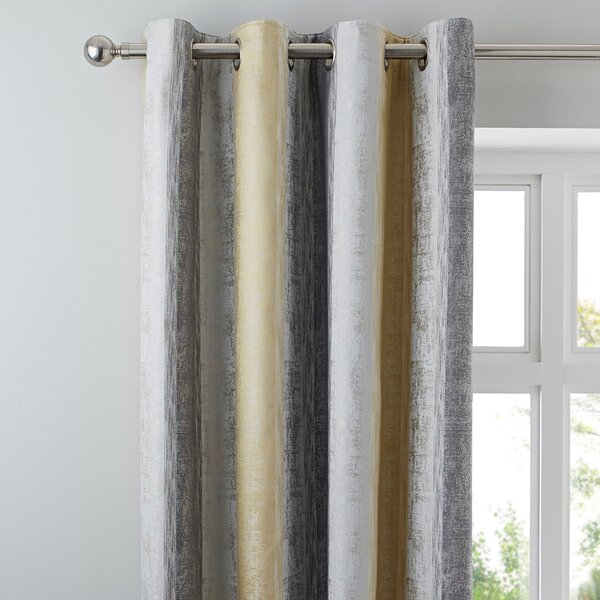 Sadie Stripe Ochre Eyelet Curtains Yellow and Grey