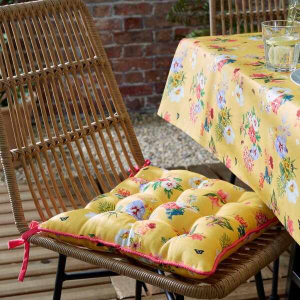 Royal Horticultural Society Exotic Garden Seat Pad Filled Cushion 40cm x 40cm Yellow