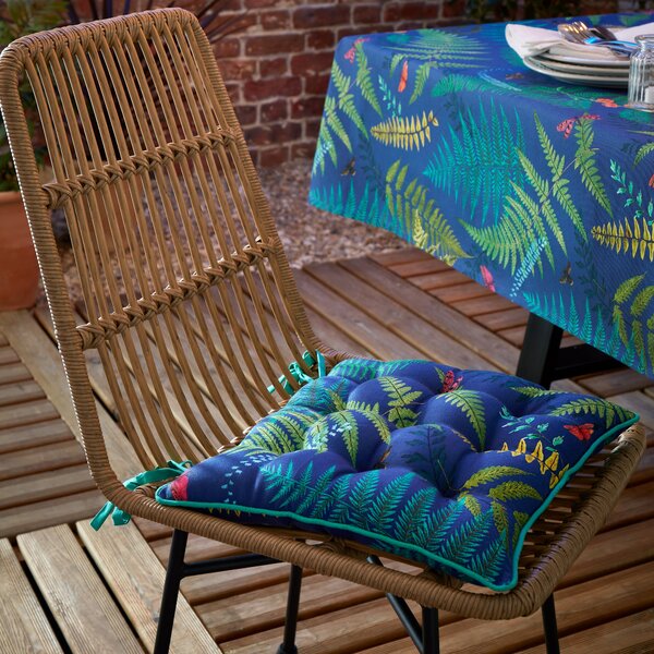 Royal Horticultural Society Woodland Fern Seat Pad Filled Cushion 40cm x 40cm Navy