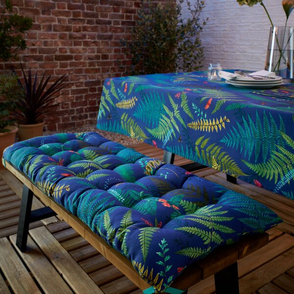 The Royal Horticultural Society Woodland Fern Filled Cushion 3 Seater Bench Navy