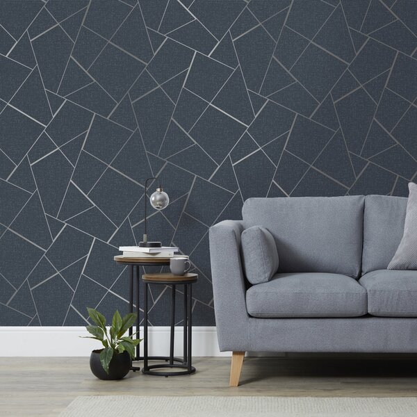 Crown Diamond Fractal Navy Silver Wallpaper Silver