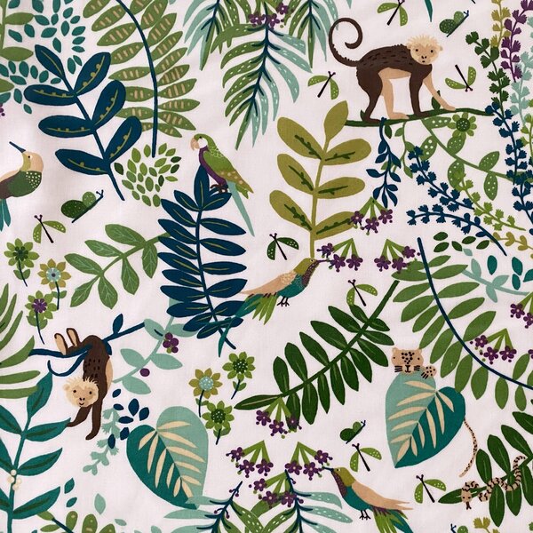 By the Metre Monkey Forest PVC Leaf Green
