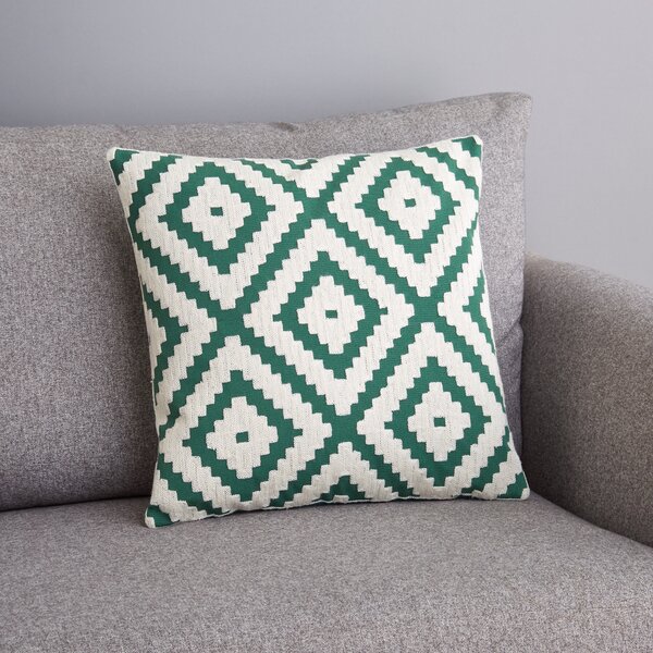 Geo Crewel Navy Cushion Cover Emerald