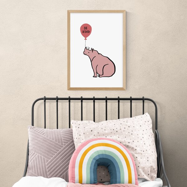 East End Prints Be Kind Rhino Print Pink