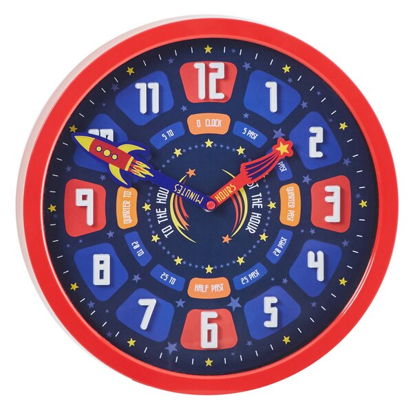 Space Tell The Time Clock Red, Blue and Yellow