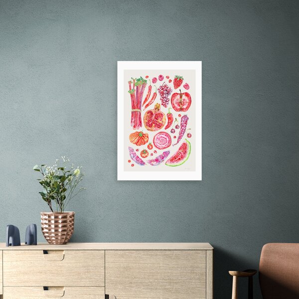 East End Prints Red Harvest Of Fruit & Vegetables Framed Print Pink