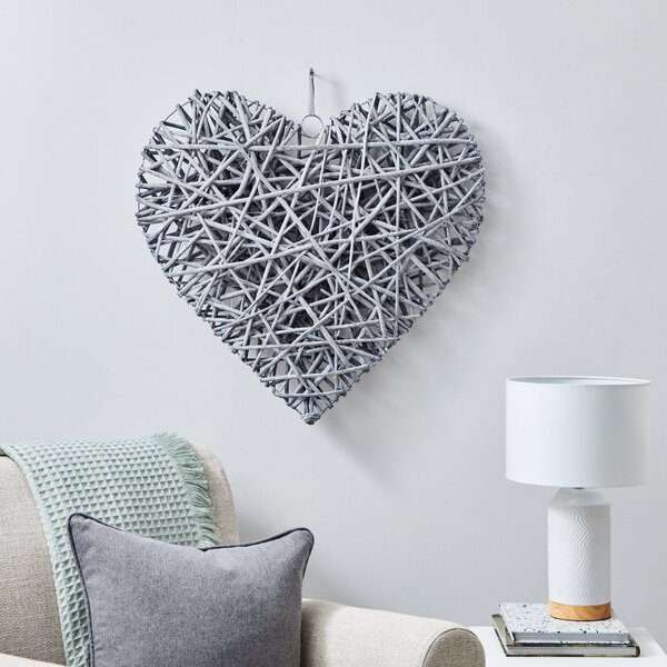 Large Wicker Heart Grey