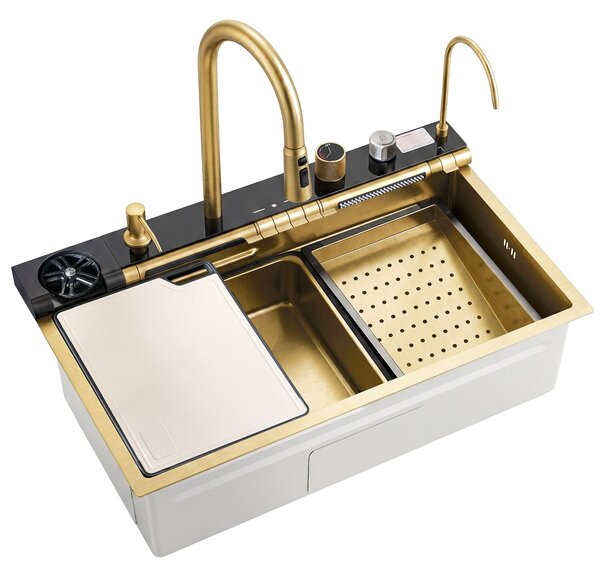 Multifunctional 10-in-1 steel sink REA Alonzo Brush Gold