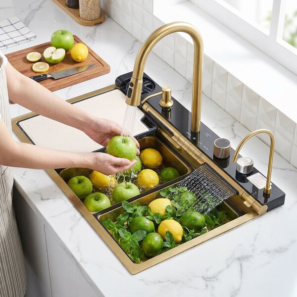 Multifunctional 10-in-1 steel sink REA Alonzo Brush Gold