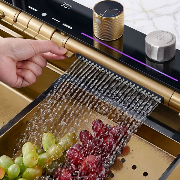 Multifunctional 10-in-1 steel sink REA Alonzo Brush Gold