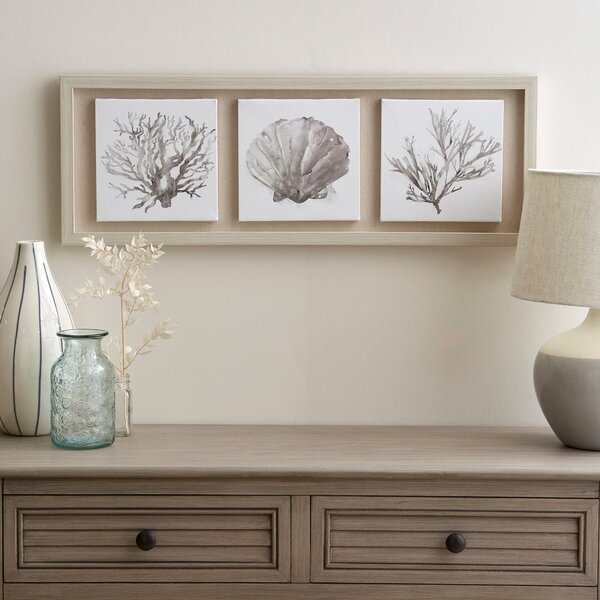 Coastal Corals Boxed Canvas Brown, Grey and White